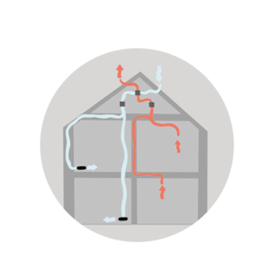 Illustration einer kontrollierten Wohnrauml&uuml;ftung