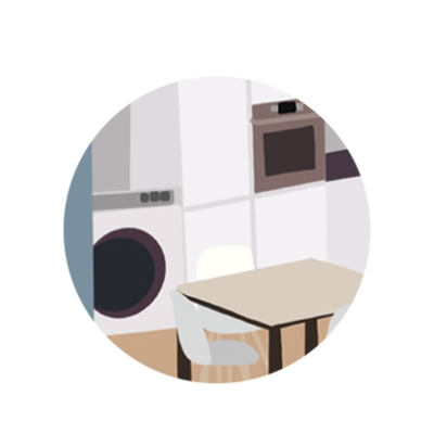 Illustration einer K&uuml;che mit Energieeffizienten Haushalts- und Elektroger&auml;ten