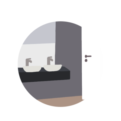 Illustration eines Badezimmers mit zwei Waschbecken
