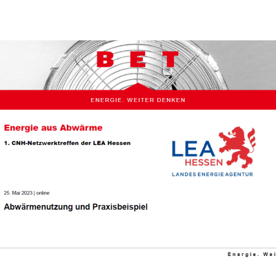 Vortrag CNH Netzwerktreffen Abwärmenutzung Deckblatt des Vortrags Abwärmenutzung