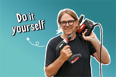 Do-it-yourself-Energiesparmaßnahmen Die Illustration zeigt das Portrait von Energieberater Carsten Herbert mit einem Bohrer.