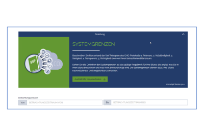 Eingabemaske ecocockpit: Systemgrenzen und Betrachtungszeitraum eingeben.