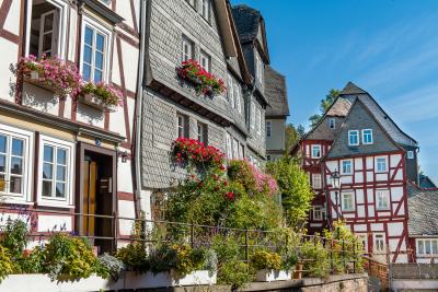 Schöne Fachwerkhäuser in der Marburger Altstadt.