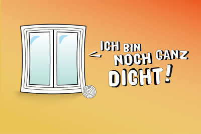 Hessen heizt schlau: Infografik Wärmeschutz, Fenster mit Text "Ich bin noch ganz dicht"