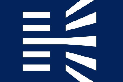 Logo des StartHUB Hessen in blau mit weißen Streifen.