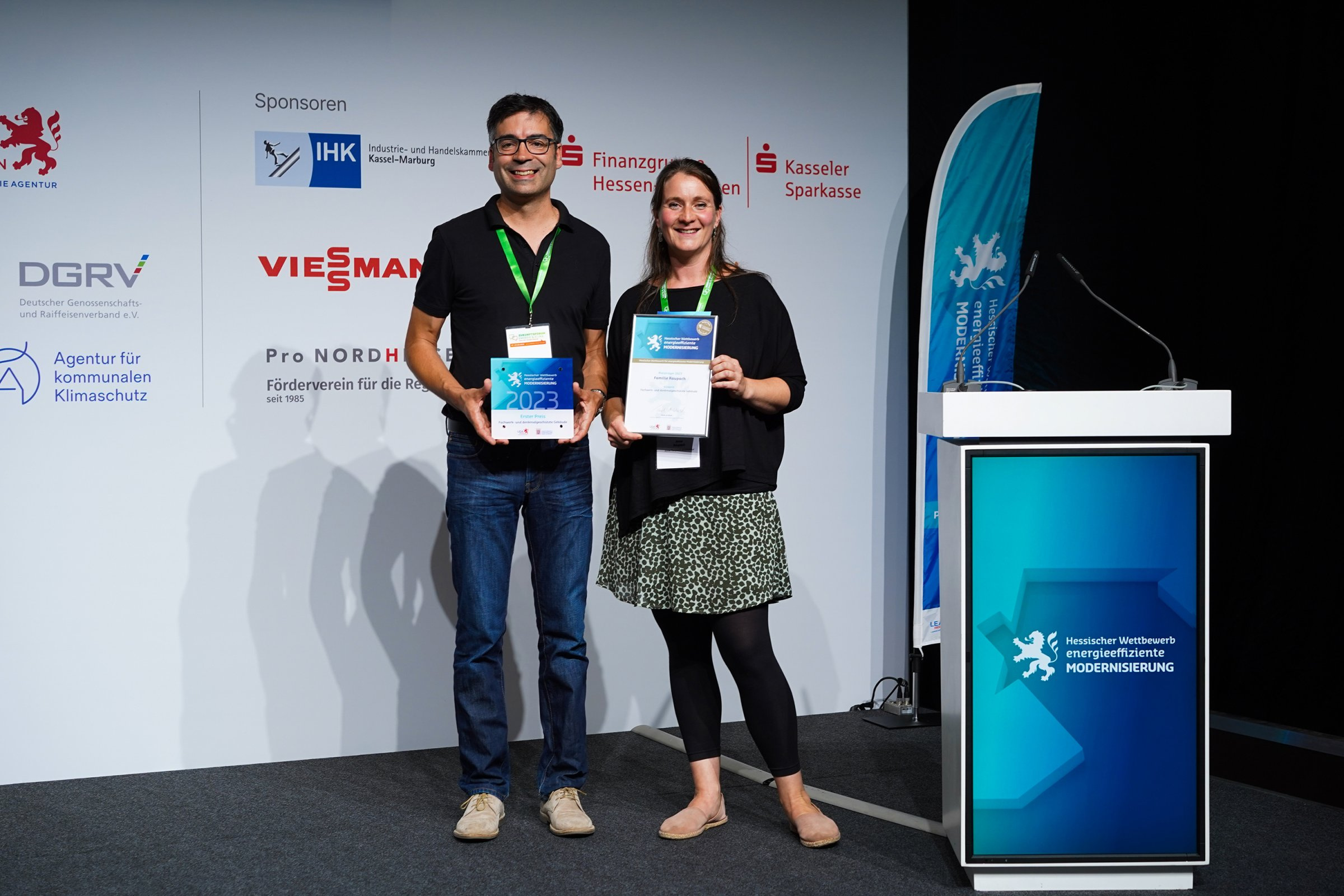 Preisverleihung für das denkmalgeschützten KfW-Effizienzhaus der Familie Gallego-Raupach.