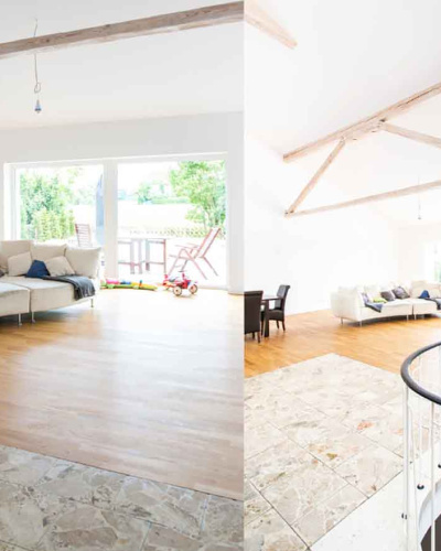 Impressionen eines ausgebauten Dachgeschoss in einem Haus, das nach Passivhaus-Standard modernisiert wird.