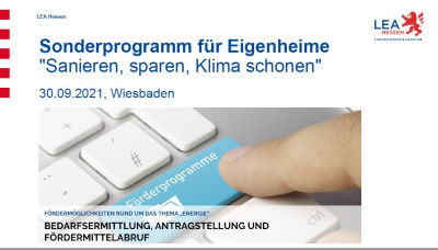 Deckblatt der Präsentation Sonderprogramm für Eigenheime
"Sanieren, sparen, Klima schonen"