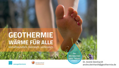 Dr. André Deinhardt: Geothermie – Wärme für alle 1. Folie der Präsentation: Titel mit Bild von nacktem Fuß auf einer Wiese