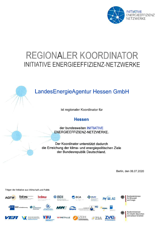 Zertifikat: Regionaler Koordinator Initiative Energieeffizienz-Netzwerke LEA